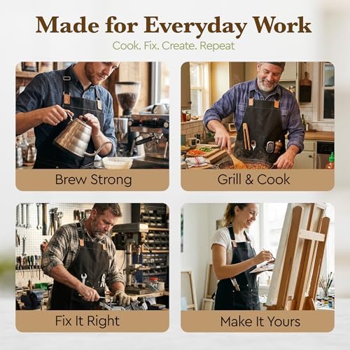 206 GSM Thickened Work Apron with 4 Pockets, Waterproof Resistant Kitchen Apron for Men,Women, Adjustable Apron for Cooking BBQ Barber Barista Server Tattoo Artist Gardening - Image 7
