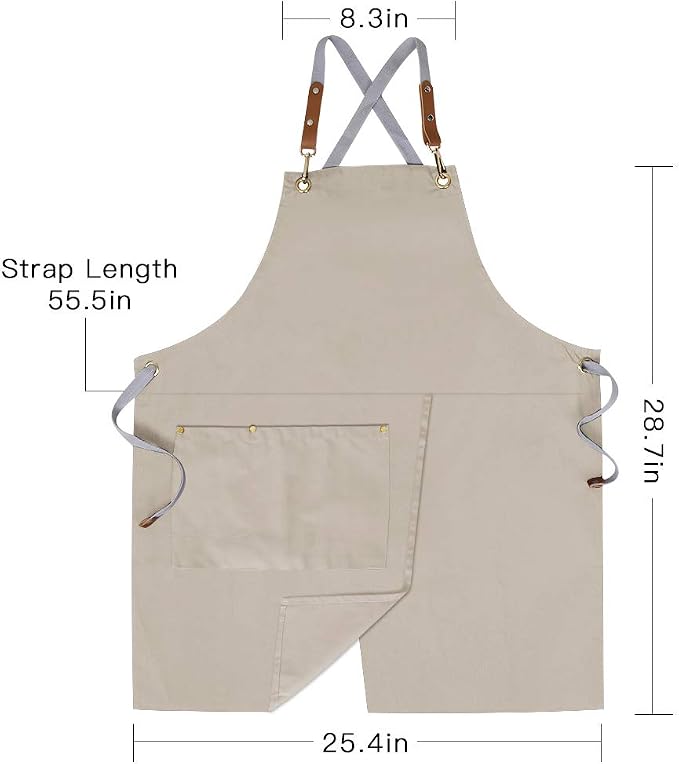 Crossback Apron with Pockets, Apron with Adjustable Straps | Pockets x2, Adjustable & Removable Straps, Canvas, Unique Split Apron for Ceramics, Home, Kitchen, Restaurant,M-XXL (Beige) - Image 8
