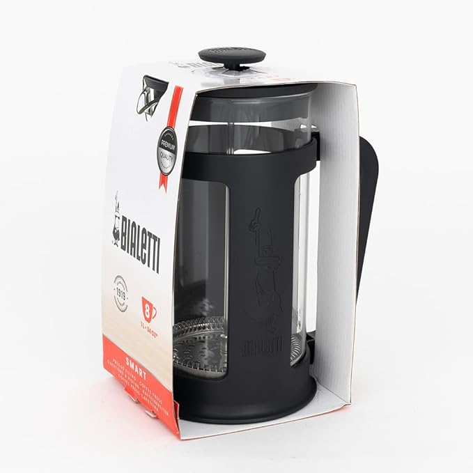 Bialetti Coffee Press Smart, French Press for coffee or tea, borosilicate glass container, dishwasher safe, 1 L - 34 Oz (8-cup), Black