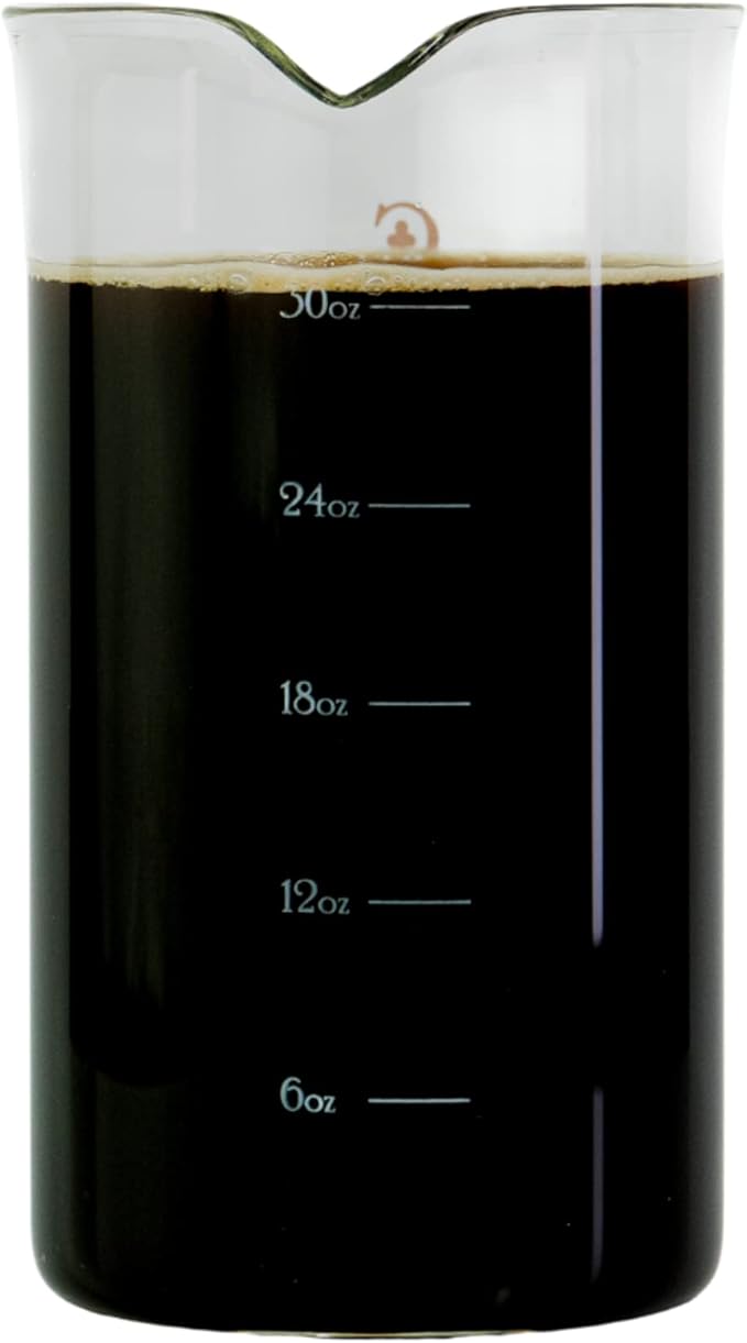 French Press Replacement Glass by Cafe Crush Club - Fire Hardened Borosilicate Beaker - 34 Ounce | 1 Liter Size with White Measures
