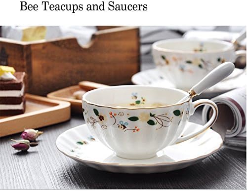 BigNoseDeer Gifts for Women Porcelain Tea cups and Saucers,Art Latte Cup, Cappuccino Cup,Cute Ceramic Coffee Mug Christmas Gifts(7oz)