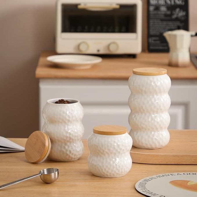Ceramic Container, Ceramic Jar with Lid, Stackable Containers with Airtight Seal Container Kitchen Food Storage Jars for Serving Ground Coffee, Tea, Sugar, Spice and More (medium 15oz/450ml)