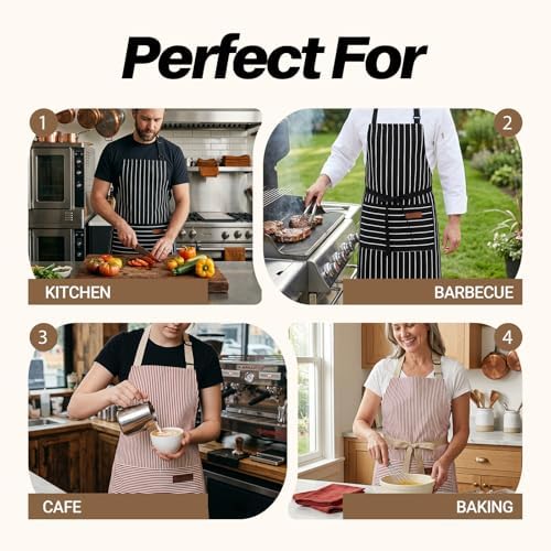 2Pack Adjustable Kitchen Apron for Women Men with 2 Pockets,Cotton-Polyester Blend Bib Aprons for Cooking,Baking - Image 7