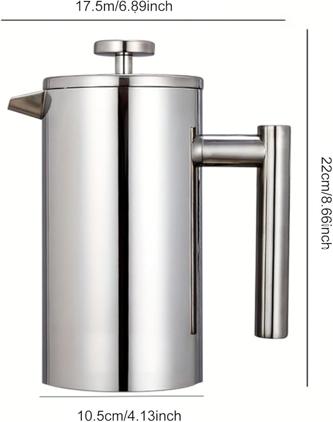 Enfmay 1000ml French Press Coffee Maker, 304 Stainless Steel Double Wall Insulated Coffee Maker Pot, Triple Filtration System for Optimal Brew, Coffee Tea Maker for Home, Office, Camping