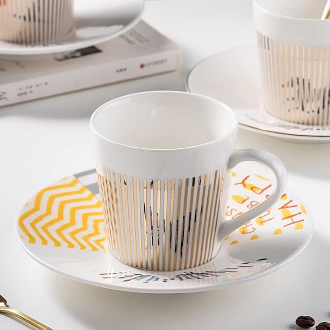 Mirror Cups and Saucers, Mirror Reflection coffee mug, Ceramic Coffee Mug with Saucer Set, Tea Cups and Saucers Sets for Women Wedding Party Afternoon Tea (M-Horse)