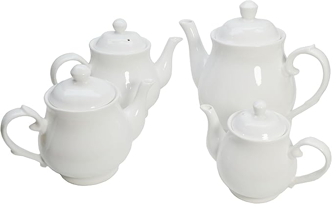 White Porcelain Teapot, Lotus Tea Pot Coffee Tea Water Pot Vintage Ceramic Gooseneck Kettle (26oz)