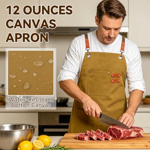 NLUS Chef Aprons for Men Women with 4 Pockets, Water Repellent Cotton Canvas Cross Back Apron - Image 7