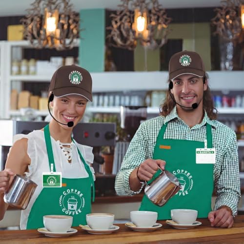 Halloween Coffee Barista Costume Set Adults Include Green Apron and Brown Cap for Man Women Halloween Fancy Party Dress up - Image 7