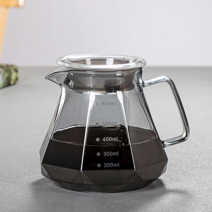BeeCa Pour Over Coffee Maker Set, Smoked Glass 20oz/600ml All-in-One Dripper, Borosilicate Carafe with Handle & Lid, Includes 50 pcs paper filters (Size 02), for Home Café Restaurant and Camping