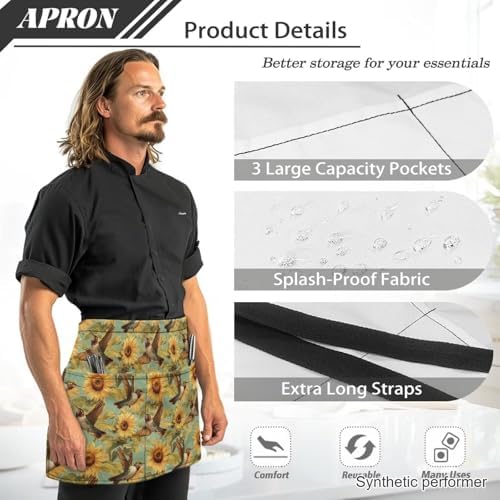 Server Apron with 3 Pockets 13 Inch Short Half Waist Aprons Waterproof Cooking Aprons for Women Men - Image 6