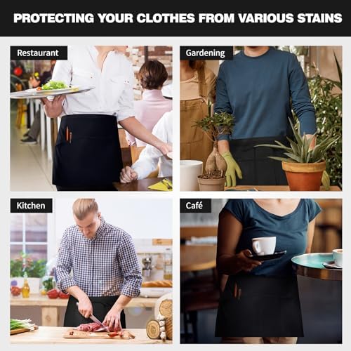 3 Pockets Waitress Apron Server Aprons - Half Aprons for Men & Women Waterproof and Oil Proof - Image 5