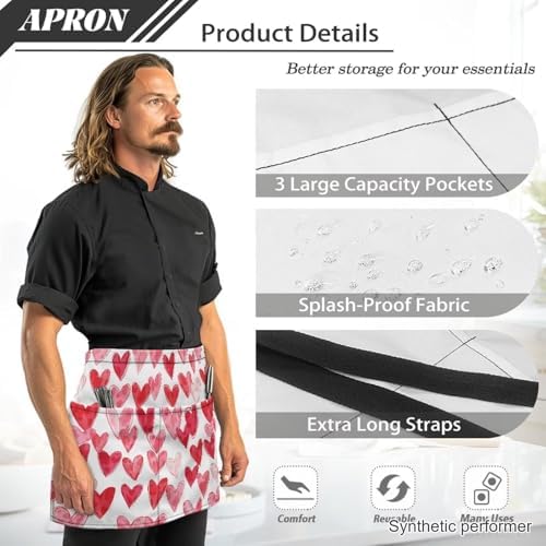 Server Apron with 3 Pockets 13 Inch Short Half Waist Aprons Waterproof Cooking Aprons for Women Men - Image 6