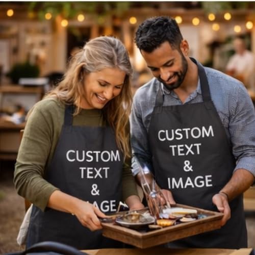 Custom Apron Women Men with Pockets Personalized Name Logo Cooking Aprons | Customizable Full Length Cotton Twill, Add Any Text Photo or Business Logo, Two Deep Pockets, 14 Colorways - Image 6