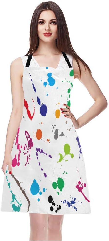 WONDERTIFY Abstract Paint Splashes Apron,Collection Of 24 Different Ink Splatter Symbol On White Bib Apron with Adjustable Neck for Men Women,Suitable for Home Kitchen Cooking Chef Grill Baking Apron