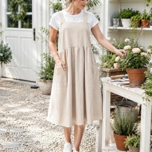 Uaussi Cotton Linen Apron Cross Back Work Apron for Women with Pockets Pinafore Dress X Cross Halter Apron for Chef Gardening - Image 7
