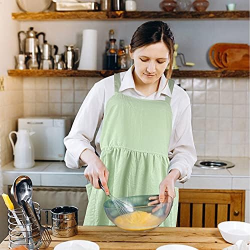 Uaussi Cotton Linen Apron Cross Back Work Apron for Women with Pockets Pinafore Dress X Cross Halter Apron for Chef Gardening - Image 6