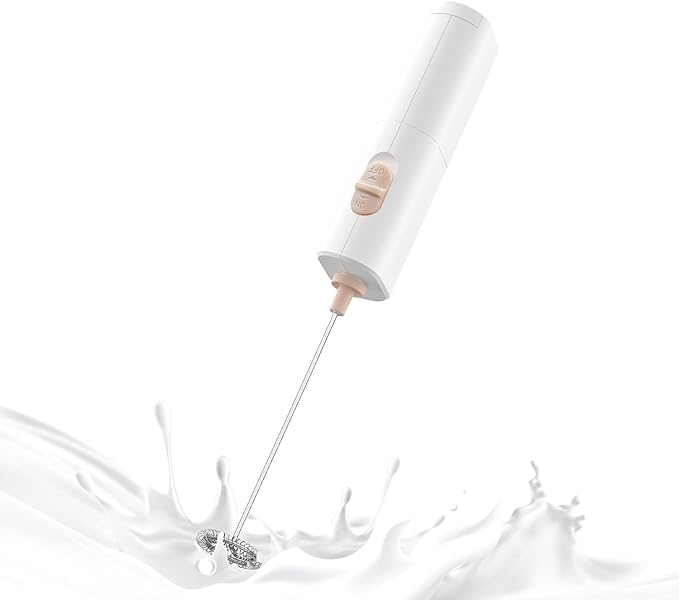 Portable Coffee Frother by ELMWAY, Battery Operated Electric Whisk, Mini Milk Frother Handled for Coffee, Latte, Matcha and Protein Powder - White