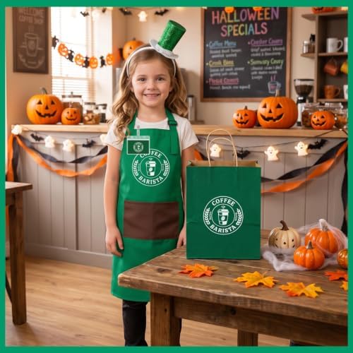Halloween Coffee Costume Set - Barista Uniforms, 4Pcs | Adjustable, Waterproof Green Aprons, Name Tag, Hairband, Bags, Coffee Maker Outfit for Role Play, Halloween Party Dress Up - Image 6