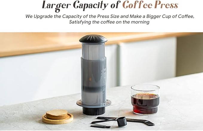 Coffee Press Maker -New Desgin Bigger Capacity Quickly Makes Delicious Coffee Without Bitterness - 1 to 3 Cups Per Pressing (Coffee Maker)