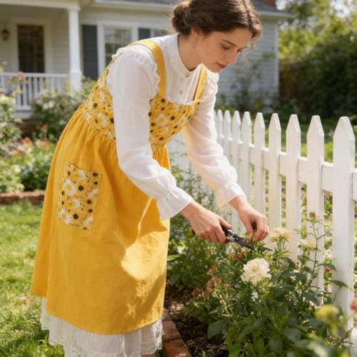 Uaussi Cotton Linen Apron Cross Back Work Apron for Women with Pockets Pinafore Dress X Cross Halter Apron for Chef Gardening - Image 7