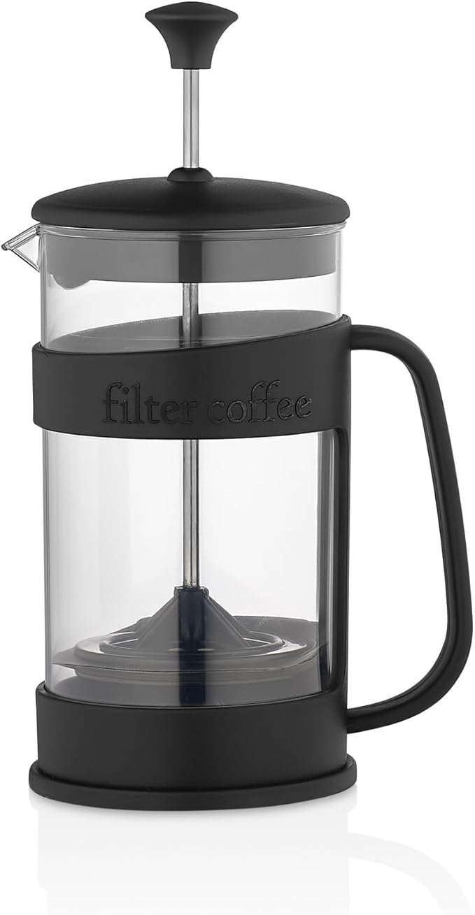 French Press Coffee and Tea Maker - 400ml (13.5oz) BPA-Free Heat-Resistant Plastic Body - Perfect for Herbal Tea, Filter Coffee, and Espresso Brewing - Sleek Black Design