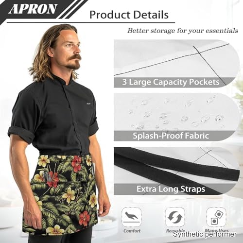 Server Apron with 3 Pockets 13 Inch Short Half Waist Aprons Waterproof Cooking Aprons for Women Men - Image 6