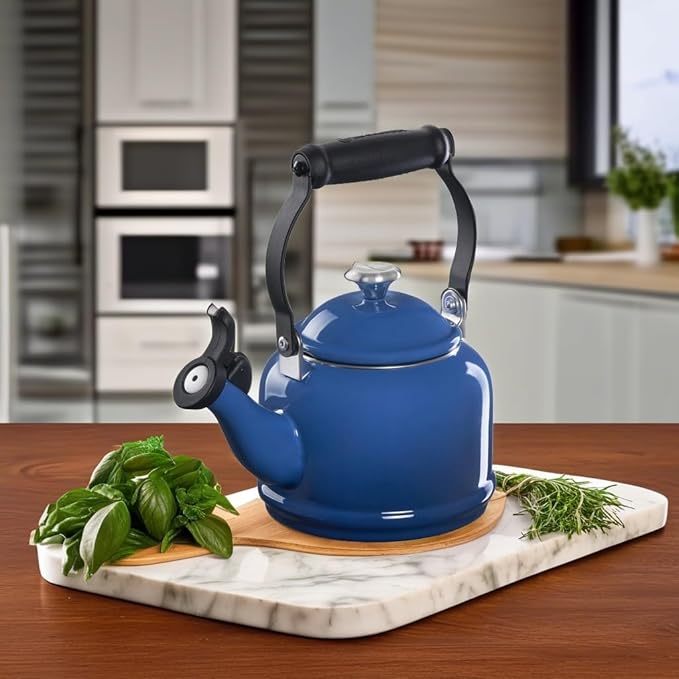 Le Creuset Enamel On Steel Demi Tea Kettle with Metal Finishes, 1.25 qt., Marseille