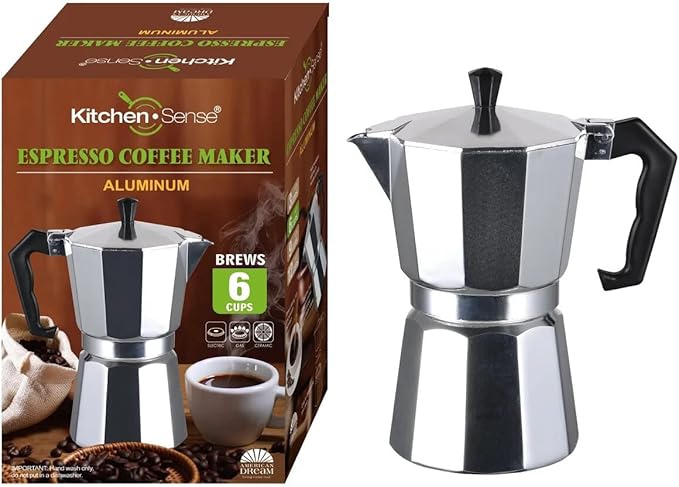 J&V TEXTILES Stovetop Espresso and Coffee Maker, Moka Pot for Classic Italian and Cuban Café Brewing, Cafeteria, (6-Cup)