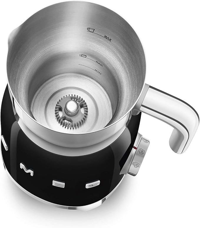 SMEG Retro 50's Style Milk Frother with 2 Disks 6 Preset Programs Hot or Cold Frothing and Induction Heating (Black)