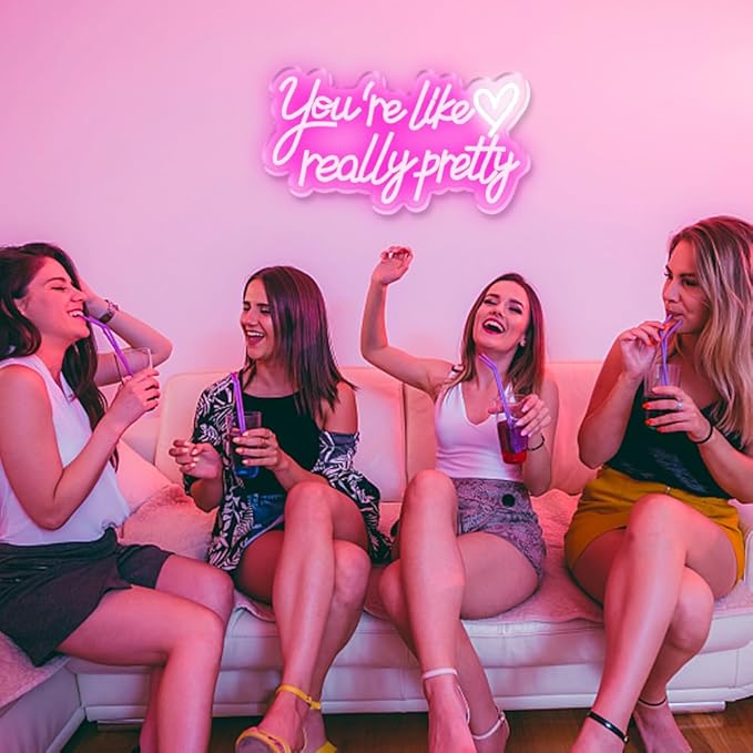 You're Like Really Pretty Neon Sign, Neon Signs for Wall Decor, Pink Led Neon Light for Wall Decor, USB Dimmable Led Neon Light Sign for Wedding, Bedroom, Home Decor