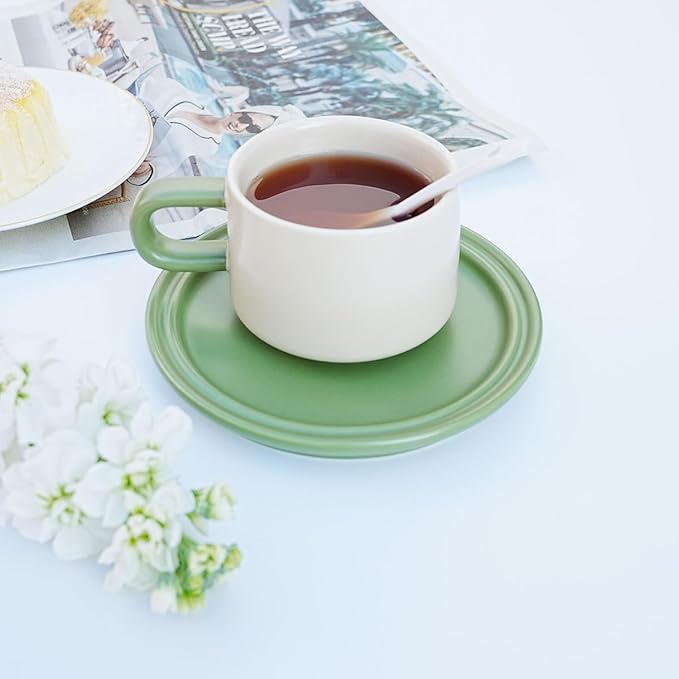 Bone China Tea Cup and Saucer Set with Spoon,Elegant Floral Tea Cup Set (7 oz),British Coffee Latte Mug for Birthday Party Christmas gift for Friends