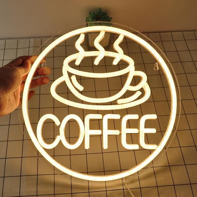 Britrio Coffee Neon Sign for Home Cafe Bar Kitchen Dinning Room Light Birthday Party Bedroom Restaurant Pub Man Cave LED Wall Art Decoration Holiday Gift 5V USB Powered Warm White