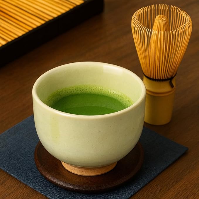JapanBargain, Japanese Porcelain Matcha Bowl, Handcrafted Tea Ceremony Chawan, Zen-Style Green Tea Whisking Bowl, Made in Japan by Folk Artisans, Light Beige