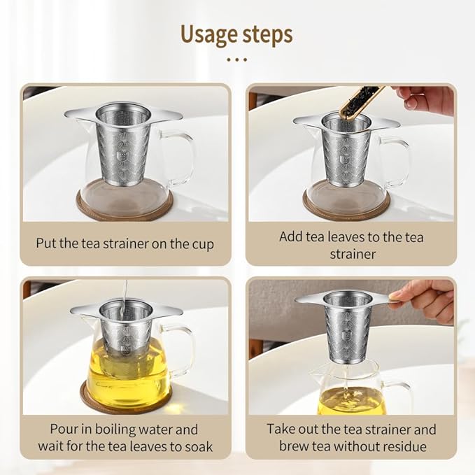 2Pack Extra Fine 18/8 Stainless Steel Tea Infuser BOMANSI BOMS Tea Strainer with Large Capacity & Perfect Size Double Handles for Hanging on Teapots, Mugs, Cups to Steep Loose Leaf Tea and Coffee