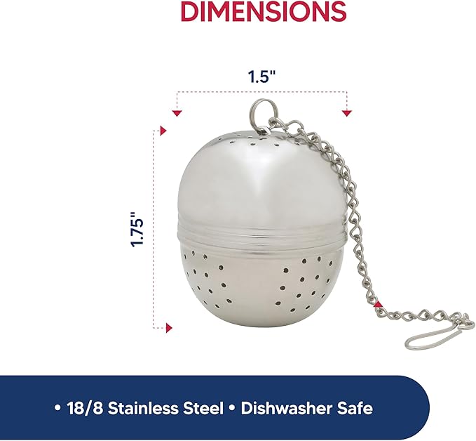 HIC Loose Tea Leaf Tea Strainer and Herbal Infuser, 18/8 Stainless Steel, Pierced Tea Ball, 1.75-Inch