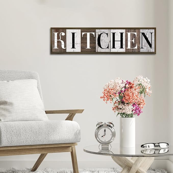 Kitchen Wood Sign, Farmhouse Decor, Wood Framed Kitchen Wall Plaque, Vintage Home Wall Decor, Table Shelf Decoration for Kitchens, Desk Decor Art, Framed Wooden Box Sign 17.8x4x1.2 inches - Image 6