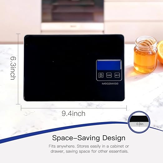 MegaWise Precision Food Scale, 33lb Waterproof Rechargeable Digital Kitchen Scale, 1g/0.04oz Precise Graduation, Weight Grams and Ounces for Cooking Baking, 5 Units Conversion, Tare Function (Black)