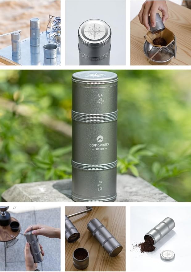 CAMPINGMOON 2-Layer Portable Coffee Bean Storage Canister Airtight Duralumin Coffee Travel Container Camping Lightweight Slim Mini Tea Caddy CNC Machined Metal Spice Jar Silver M 27g 54g CC-51-H