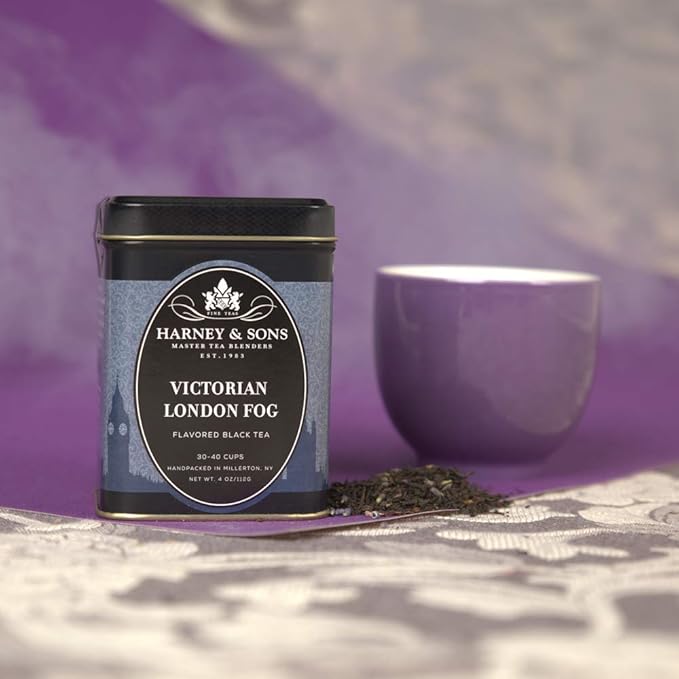Harney & Sons Victorian London Fog, 4oz Loose Leaf Black and Oolong Tea with Bergamot, Lavender, and Vanilla, Hearty English Black Tea Blend, Stocking Stuffer