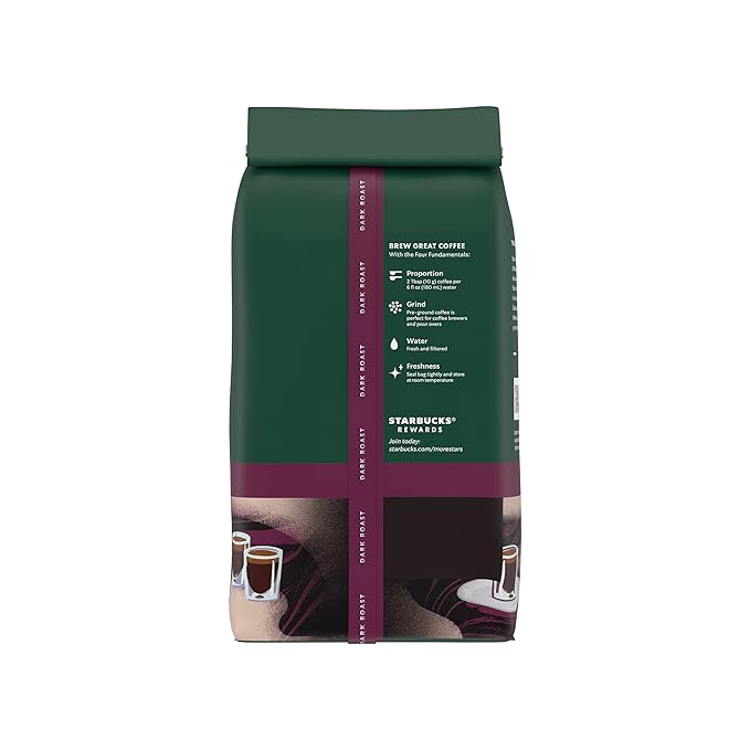 Starbucks Ground Coffee, Dark Roast Hot or Iced Coffee, Espresso Roast, Six 18 oz Bags