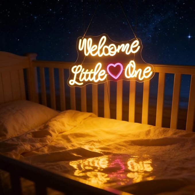"Welcome Little One" Heartwarming Nursery Light, Gentle Joyful LED Wall Art for Baby's Room, Shower Gift, New Parent's Home/Family Entryway, Dimmable USB, Sweet Arrival Gift for Newborns & Families - Image 8