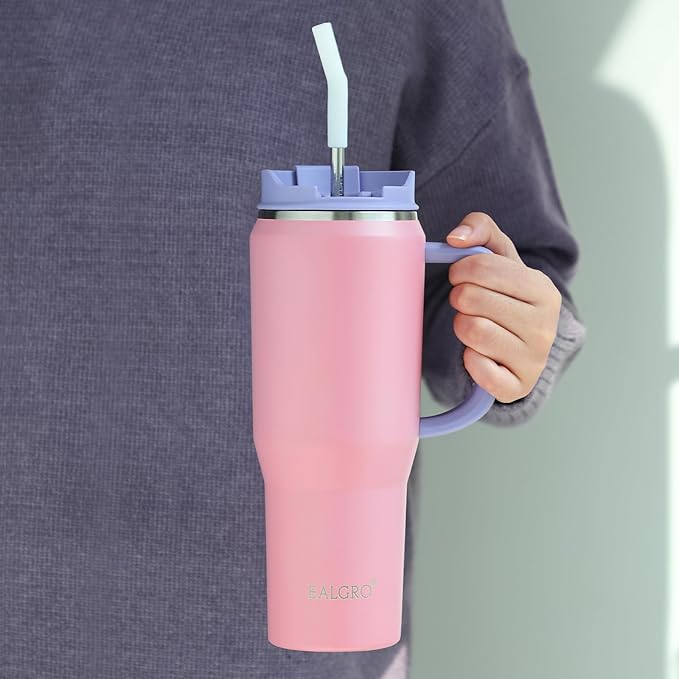40 oz Tumbler with Handle, Insulated Tumblers with Lid and Straw, Large Metal Sports Water Bottle Jug, Thermal Stainless Steel Travel Coffee Mug Cup, Lavender