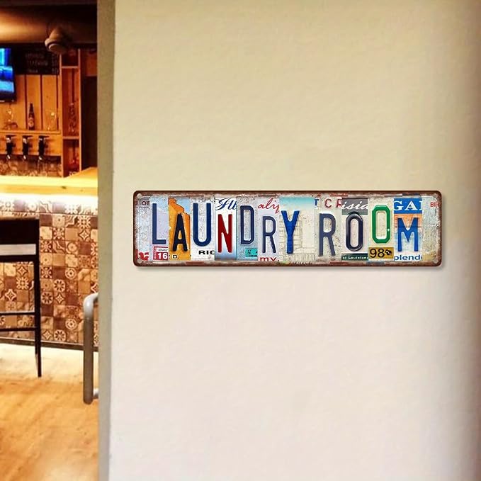 Vintage License Plate LAUNDRY ROOM Sign – 16x4 Inch Rustic Tin Wall Décor for Laundry Area, Utility Room, Farmhouse, Mudroom or Home Washroom - Image 7