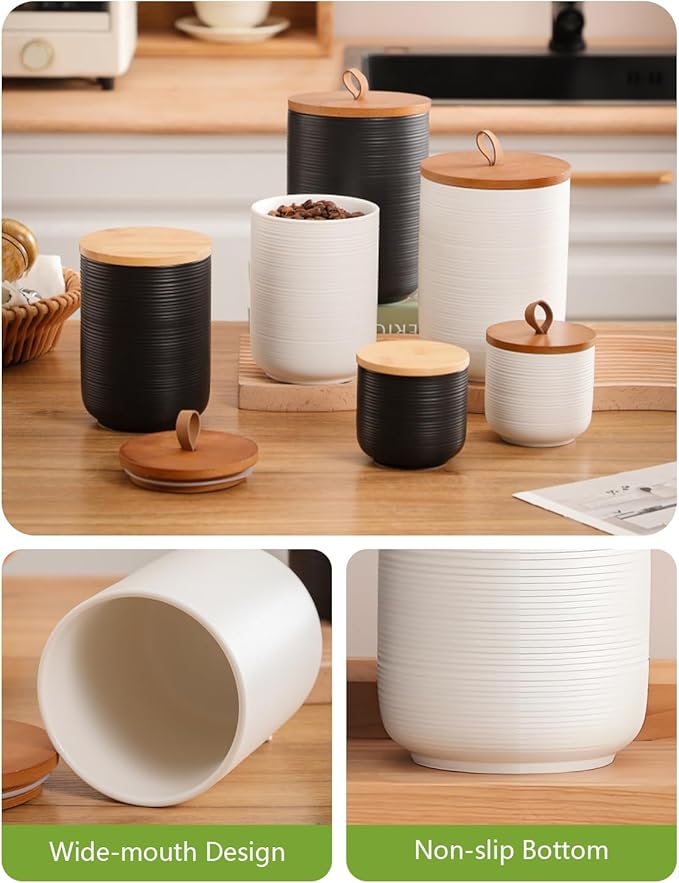 Ceramic Canister with Airtight Seal Lid, Kitchen Canisters for Countertop, White Food Storage Jar for Flour, Coffee Bean, Sugar, Tea, Spices and More, Home Decor (260ml/8.79oz)