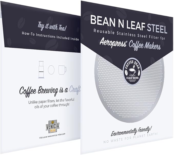 2-Pack Premium Filter for AeroPress Coffee Makers. Fits All AeroPress Models. Reusable, Durable, and Washable Stainless Steel Metal. STEEL by Coffee Bean n Leaf Brews