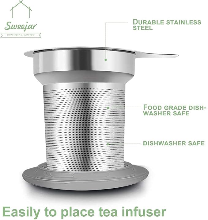 Sweejar Porcelain Tea Infuser Cup with Lid, 16 oz Tea Cup with Strainers for Loose Leaf Tea, Microwave and Dishwasher Safe Coffee Mug, Tea Steeping Mug for Tea Drinkers,Christmas Gift (White)