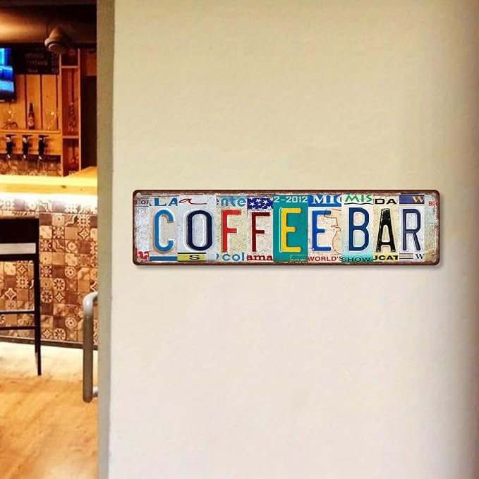 Saraheve COFFEE BAR Sign – Vintage License Plate -16x4 Inch Rustic Coffee Bar Wall Decor for Kitchen, Coffee Station, Cafe, Office Break Room or Home Bar - Image 7