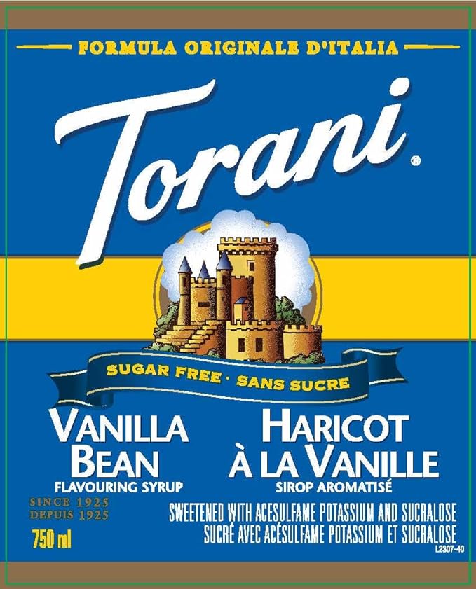Torani Sugar-Free Syrup, Vanilla Bean, 25.4 Fl Oz Bottle (Pack of 4)