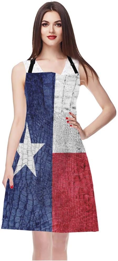 WONDERTIFY Texas State Flag Apron,The Flag Painted on Luxury Crocodile Bib Apron with Adjustable Neck for Men Women,Suitable for Home Kitchen Cooking Waitress Chef Grill Bistro Baking BBQ Apron