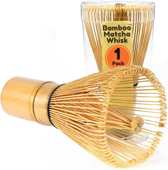 BambooMN Japanese Matcha Whisk Chasen - Traditional Handcurled 100 Tate Matcha Utensil - Golden Brown - 1 Piece
